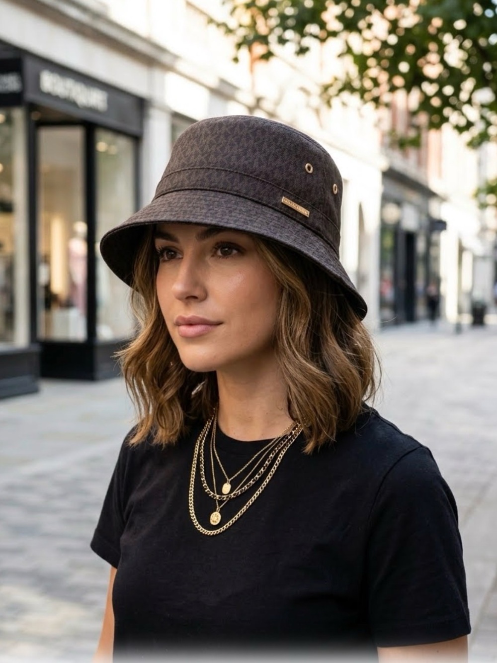 Michael Kors Logo Print Organic Cotton Blend Bucket Hat.